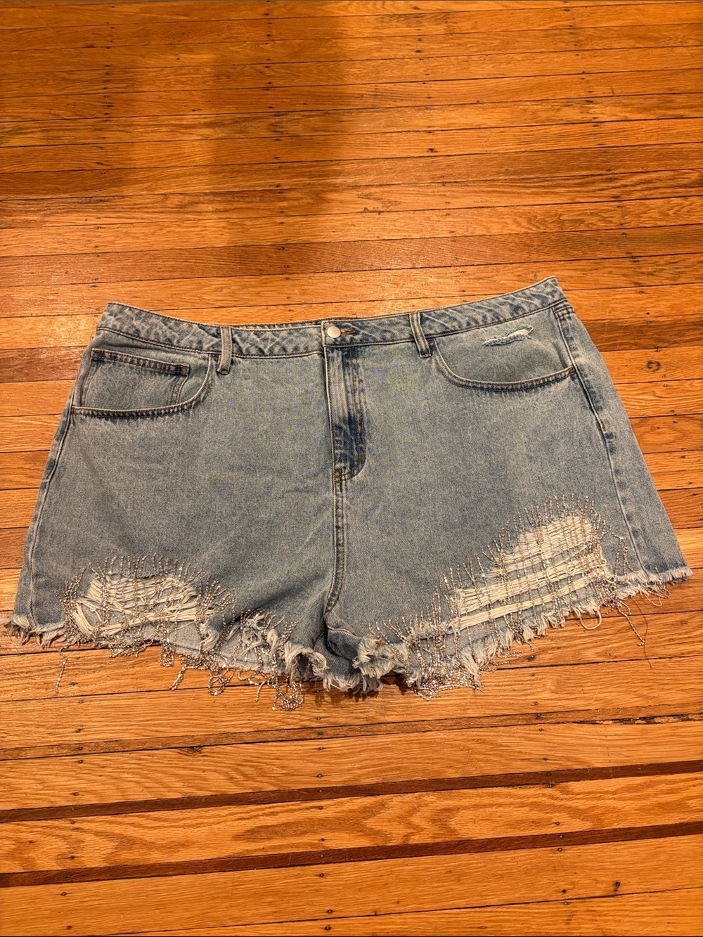 Fashion Nova Light Wash Distressed rhinestone Denim Cutoff Shorts
